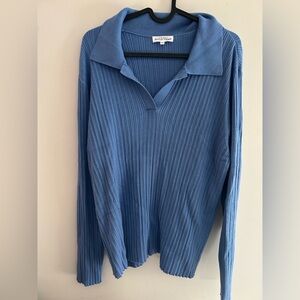 Northern Reflections long-sleeved Collared blue ribbed knit polo sweater XL